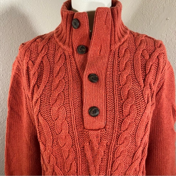 Banana Republic Orange Cable Knit High Neck Button Collar Sweater Size Large - Picture 2 of 11